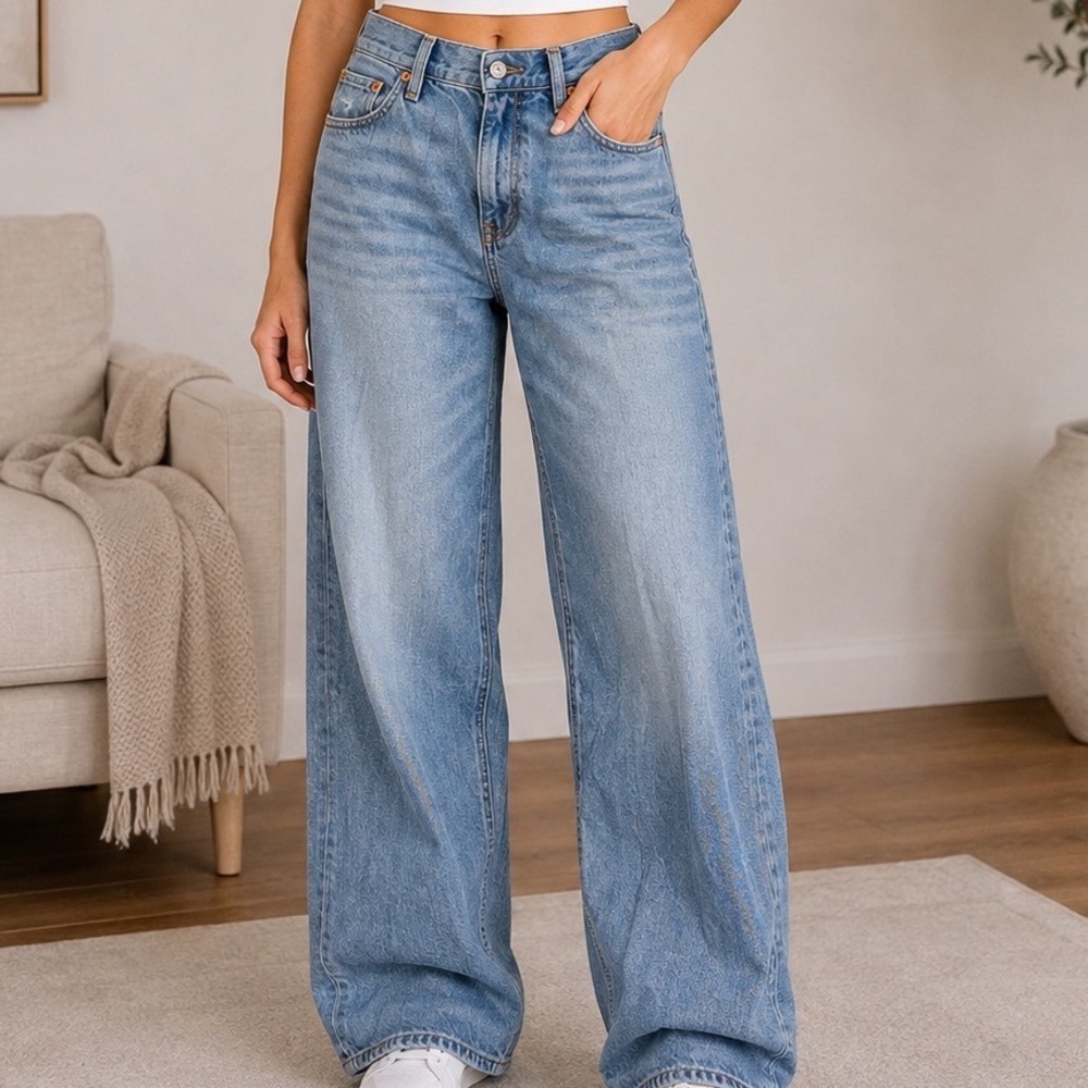 American Eagle Strigid Stovepipe Jeans Women's 12 Short High Rise Wide Straight